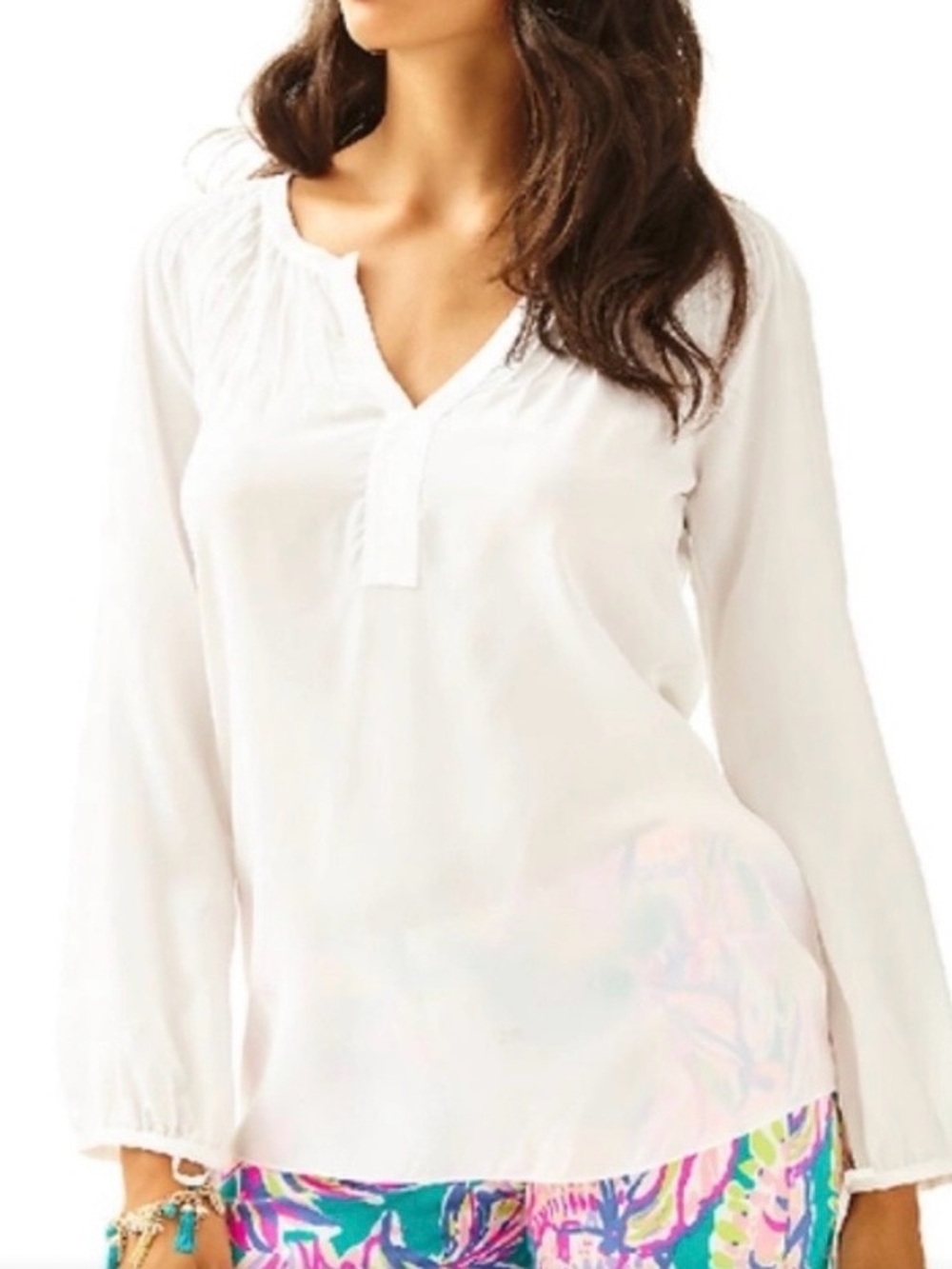 Lilly Pulitzer White V-Neck Peasant Tunic